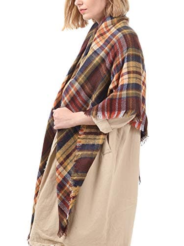 Century Star Womens Winter Oversized Large Triangle Shawl Wrap - Warm Fall Plaid Knit Scarf