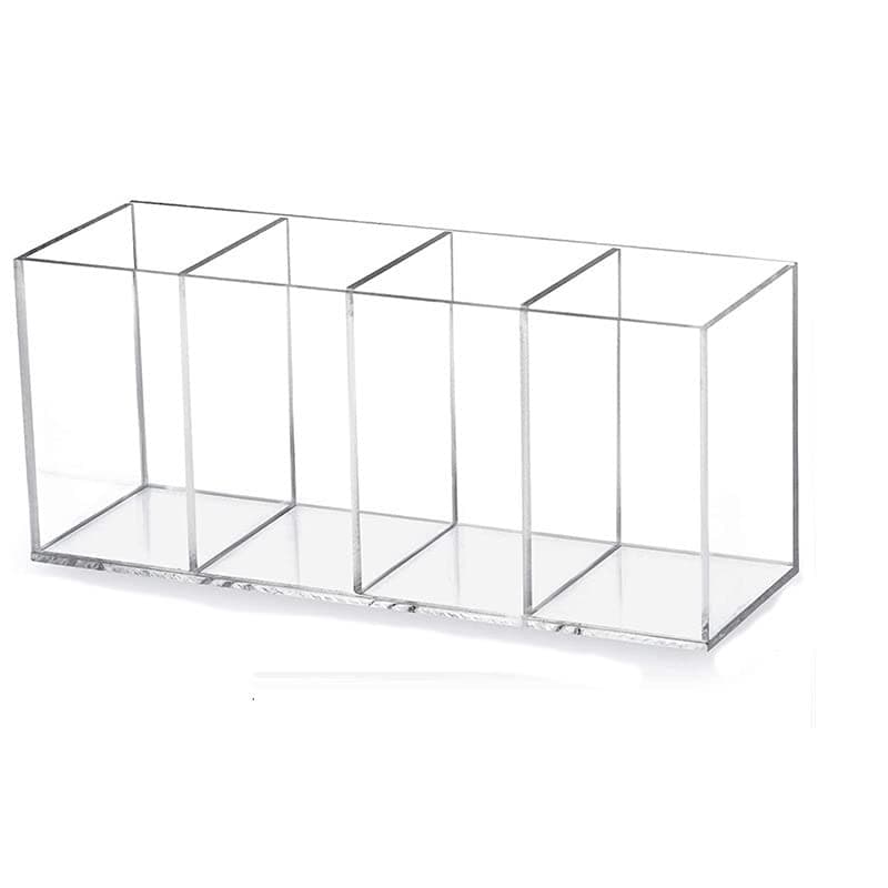 HSYMQ Acrylic Pen Holder 4 Compartments Clear Pencil Holder Organizer Makeup Brush Holder