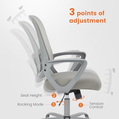 Sweetcrispy Ergonomic Mid-Back Mesh Home Office Desk Chair with Wheels, Lumbar Support, and Comfortable Armrests for Home, Bedroom, Study, Office