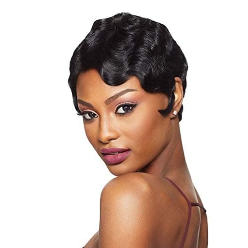 Human Hair Finger Wave Wigs for Women Mommy Wigs Glueless Short Curly Human Hair Wigs Natural black