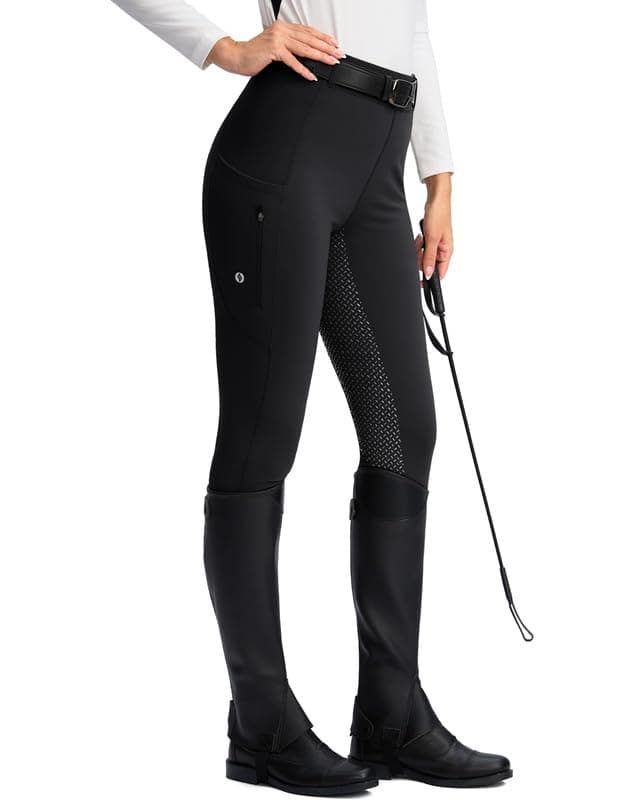 Women's Horse Riding Pants Zipper Pockets Silicone Full-Seat Breeches Equestrian Schooling Tights for Women