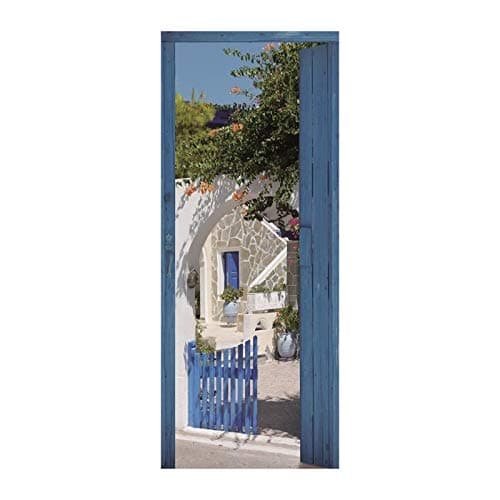 Plage Trompe L 'Oeil Door Blue Adhesive Home Wall Decor, Polyvinyl, Multi-Coloured, 83 x 0.1 x 204 cm