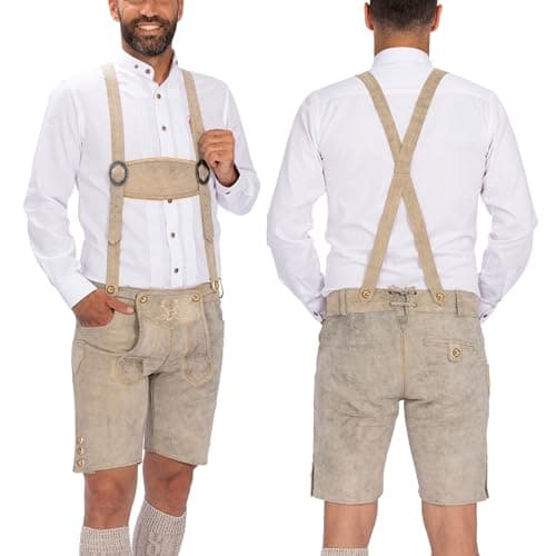 BAVARIA TRACHTEN White Lederhosen TREND 2021 - Genuine Leather Authentic German Lederhosen for Men - Oktoberfest Outfit Short