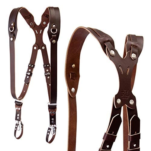 Clydesdale Pro-Dual Handmade Leather Camera Harness, Sling & Strap RL Handcrafts. DLSR, Mirrorless, Point & Shoot Made in The USA (Coffee, Small)