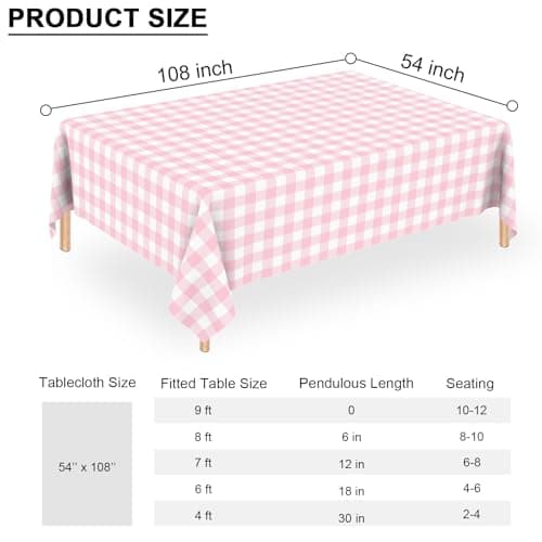 3 Pcs Pink Gingham Tablecloth Disposable Plastic Checkered Table Cloths for Parties Disposable, Waterproof Rectangular Pink & White Table Cover for Camping, Birthday, Party, Picnic 54 × 108 Inch