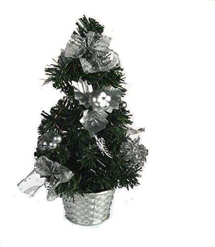 26cm Pre-Lit Table Top Christmas Tree With All Decorations Silver Base Boble