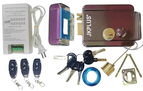 Polished Stainless Steel Electronic Door Lock for House | Metal Door Lock can Open with Remote | for Outdoor Main Gate | with 3 Remote I Security Lock-(Black Remote)