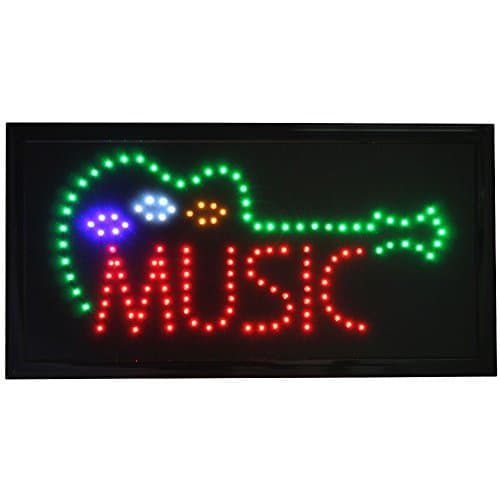 Music LED Sign - Bright Neon-Look Acoustic Guitar Outline Ready to Hang