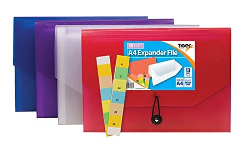 Tiger 13 part A4 expander file with elastic closure - assorted colours x 1 single