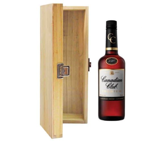 Canadian Club Blended Whiskey in Tung Wood Gift Box With Handcrafted Gifts2Drink Tag