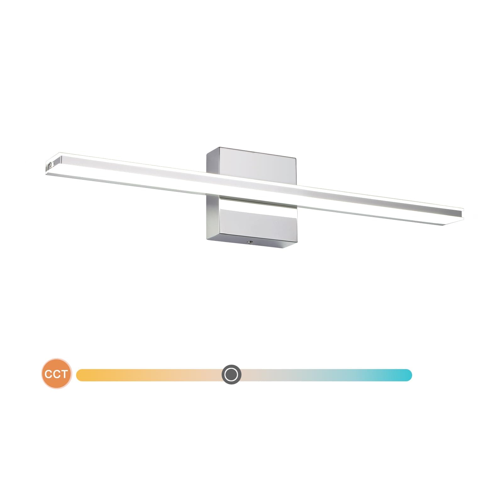 Chrome Lights for Bahtrooms 5CCT Wall Bathroom Lights 24 Inch Vanity Lamp Modern LED Light Bar Minimalist Linear Vanity Sconces Acrylic Wall Lamp for Bathroom Bedroom Restroom