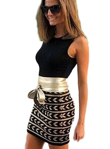 Sexy Women Classic Slim Fit Bodycon Mini Dress (L, Black)