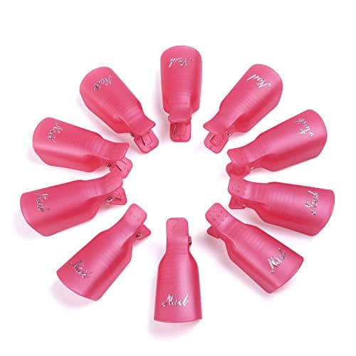 Gospire 10 Pcs Plastic Nail Clip Nail Art Gel Polish Remover Soak Off Cleaner Cap Clip (pink)