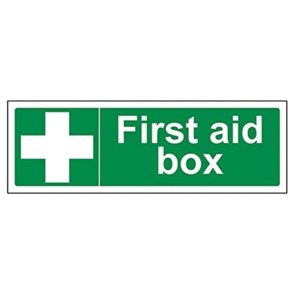 V Safety First Aid Box Sign - 300mm x 100mm - Self Adhesive Vinyl