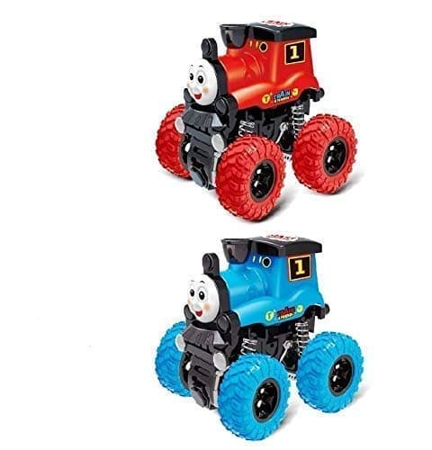 Friction Powered Thomas Train Pull Along Toy with Big Wheels 360 Degree Stunt car for Kids (Pack of 2)