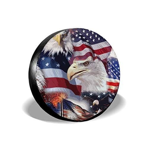 Car Tire Cover Rainproof Protective Cover American Patriotic Flag Water Proof Universal Spare Wheel Tire Cover Fit for Trailer, RV, SUV and Various Vehicles 14"