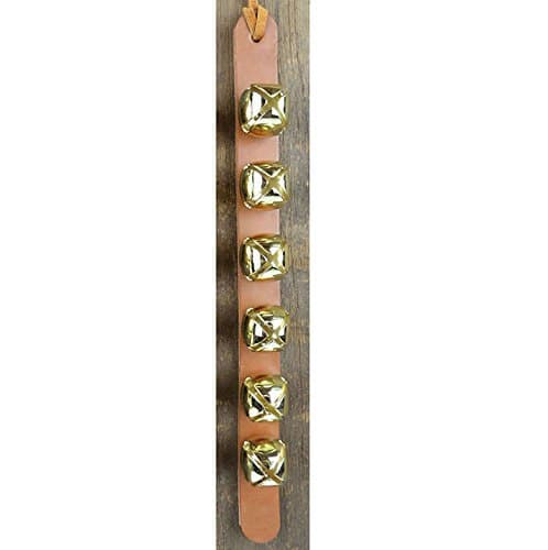 Nohma 6-Bell Leather Strap - Arctic Sleigh Bells Door Hanger for Dog Training & Puppy Behavior - Amish Handmade Quality (Golden Brown - Brass Bells)