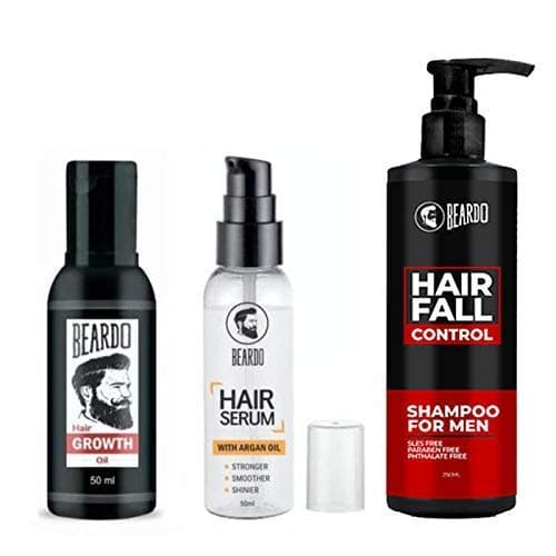 Beardo Complete Hair Fall Control Kit |BEARDO HAIR FALL CONTROL SHAMPOO-250ML, Beard & Hair Growth Oil-50ml, HAIR SERUM- 50ml