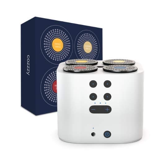 Moodo Smart Home Fragrance Diffuser with Rechargeable Battery Bundle with 1 Scent Capsules Sets (Value Pack) - scent personalization, 4 Pod Refils (White Moodo With battery Cozzzy pack)