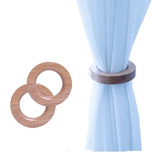 HAIBEIR Wooden Magnetic Curtain Tieback, Decorative Drapes Holders,Pants hanger, 1 Pair (Natural)
