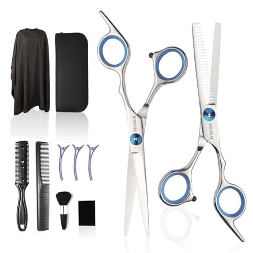 Hair Cutting Scissors Kit,11 Pcs Professional Haircut Scissors Kit with Cutting Scissors,Thinning Scissors,Neck Duster Brush,Comb,Cape,Clips,Hairdressing Shears Set for Barber and Home