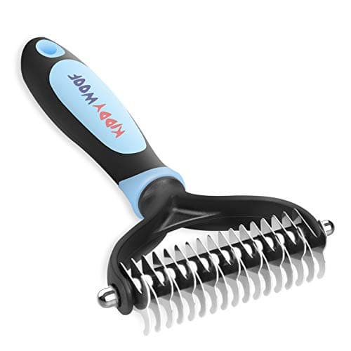 KiddyWoof Pet Grooming Tool for Dogs & Cats - Comb for Gently Shedding & Removing Mats - Brush with Dual Sided & Nonslip Grip - Undercoat Dematting Rake for Medium & Long Hair