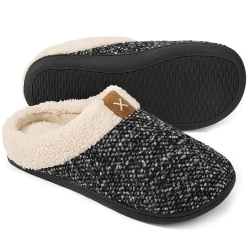 ULTRAIDEAS Men's Cozy Memory Foam Slippers with Fuzzy Plush Wool-Like Lining, Slip on Clog House Shoes with Indoor Outdoor Anti-Skid Rubber Sole