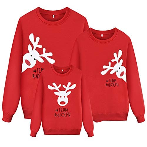 Christmas Ugly Sweatshirt for Family Long Sleeve Round Neck Cute Deer Print Kids Mama Dad Matching Outfit