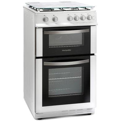 Montpellier Gas, Double Oven with Lid White, 50 cm - LPG Jets Included