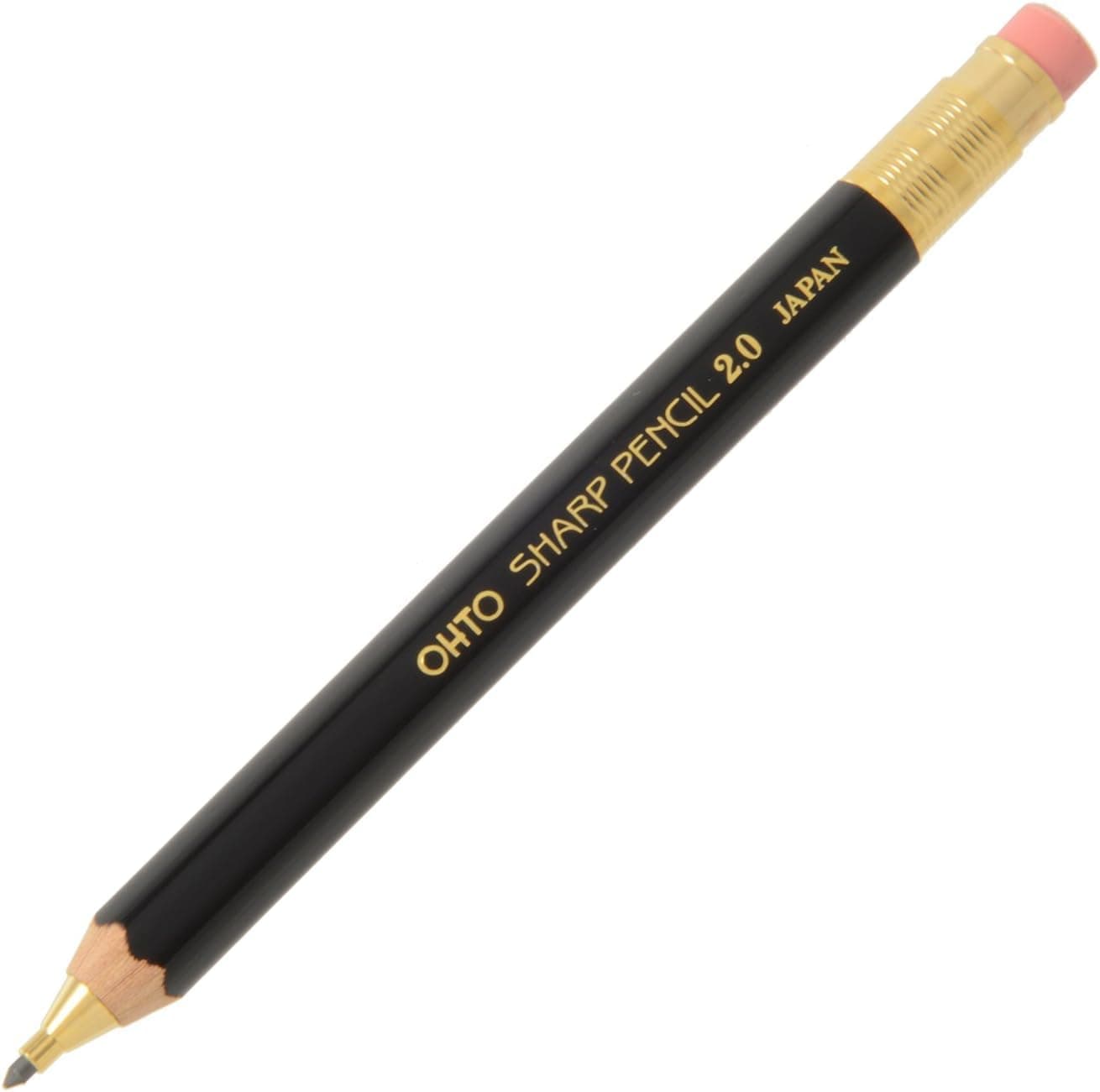 Mechanical Pencil Wood Sharp with Eraser 2.0, 2.0mm, Black Body (APS-680E-Black)