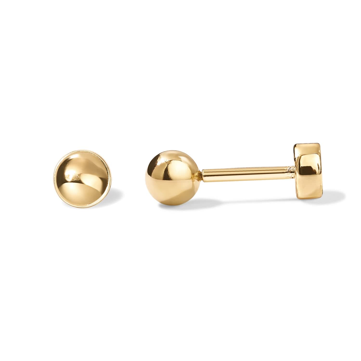 14K Gold Plated Solid 925 Sterling Silver Post Ball Stud Flat Back Earrings for Women | Cartilage Earring | Helix Piercing Jewelry | Small Stud Earrings for Women | Gold Ball Stud Earrings
