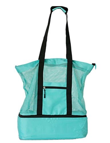 LEWONDE Mesh Beach Bag with Cooler – Lightweight and Foldable Beach Tote – Large and Practical Pool Bag – Stylish Waterproof Beach Organizer for Men Women
