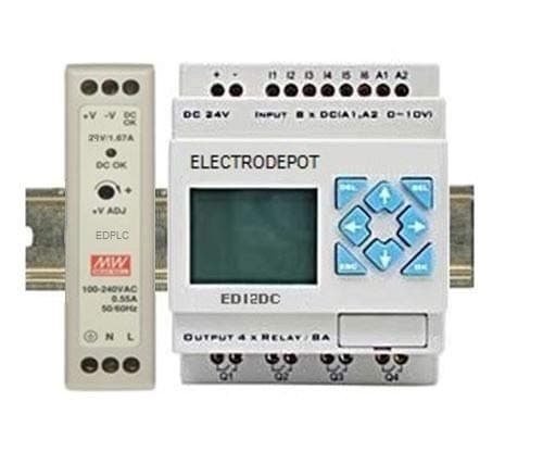 PLC 24V Mini Programmable Logic Controller w Power Supply, Automation Software, Programming Interface USB - RS232