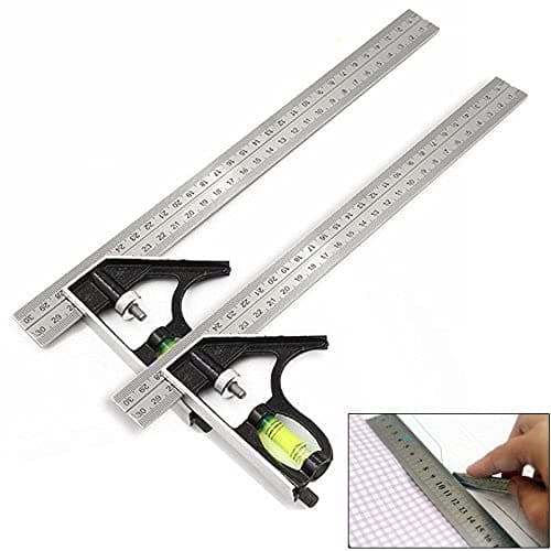300mm Adjustable Engineers Combination Try High Precision DIY Measuring Tool Stainless Steel Square Metric Set Kit Spirit Level Scriber Right Angle CM MM Marking Guide Ruler 12" Inches