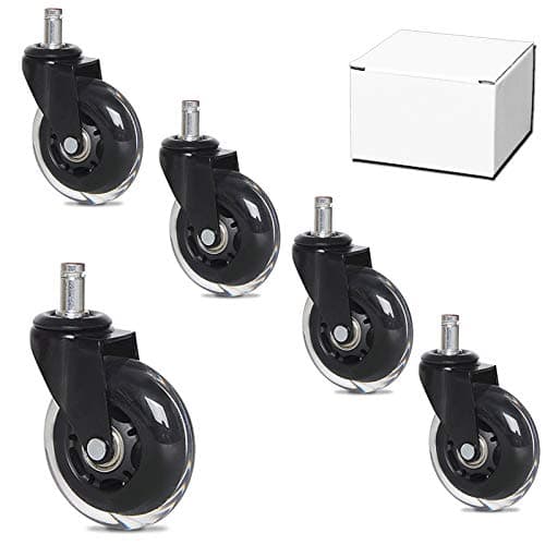 11MM Office Chair Wheels, 3 Inch Heavy Duty Chair Casters Set of 5, Rubber Caster Wheels for Office Desk Gaming Chairs, Replacement Chair Wheels, Safe & Smooth Rolling for Hardwood Floors or Carpet