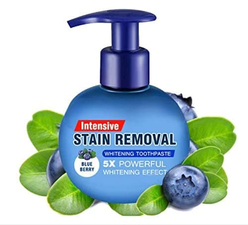 BonVita Baking Soda Whitening Toothpaste, Intensive Stain Remover, Fluoride Free and Easy to Use Pump. Leaves Mouth Feeling Clean and Fresh with Sparkling White Teeth. Blueberry Flavor