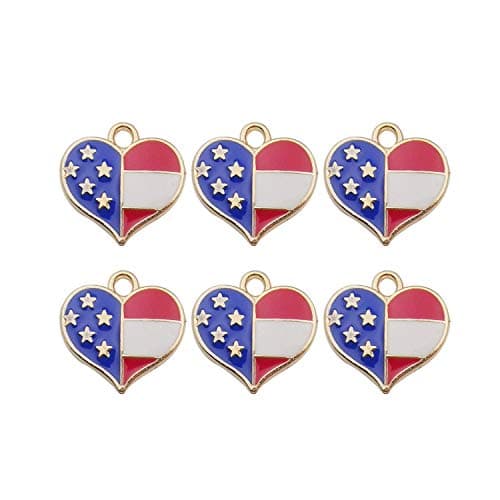 iloveDIYbeads 40pcs Assorted Gold Plated Enamel American Flag Heart Charms Pendant for DIY Jewelry Making Necklace Bracelet Earring DIY Jewelry Accessories Charms (10109)