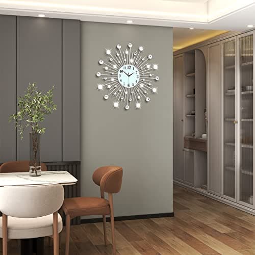 Large Wall Clocks for Living Room Decor Modern Wall Clock Battery Operated Silent Quartz for Kitchen Home Decorative 24 Inch Round Silver Big Wall Decor for Bedroom Office Indoor House