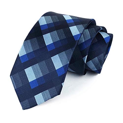 SecdtieMen's Classic Checks Dark Blue Grey Jacquard Woven Silk Tie Necktie