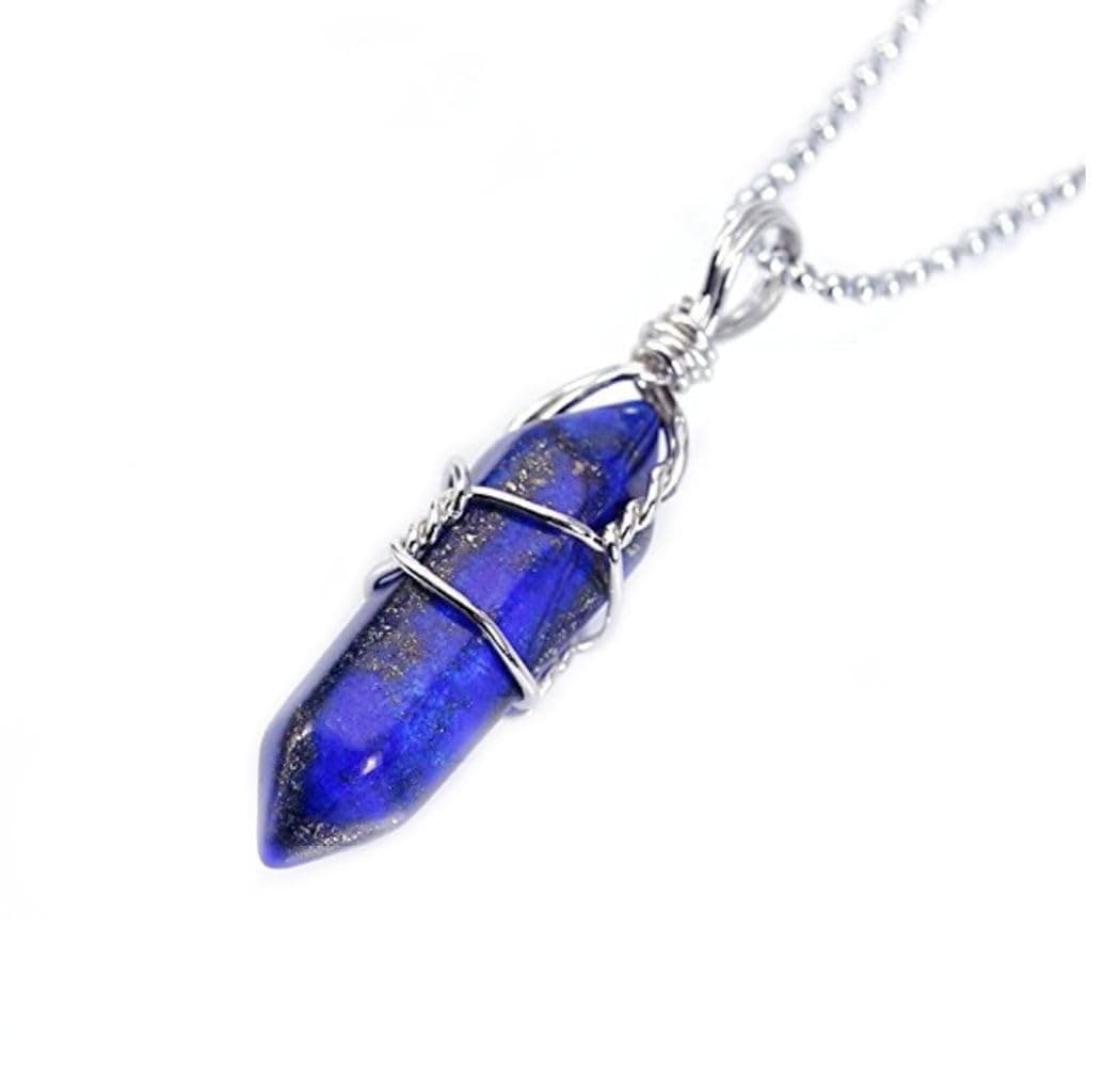 Natural Gemstone Bullet Pendant Necklace Wire Wrapped Healing Crystal Stone Quartz Reiki Chakra Energy Rock 18 Inch Stainless Steel Chain Waterproof Women Jewelry