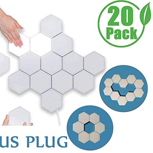 QBABY Hexagonal Wall Light, 3 Pack DIY Modular Touch Sensitive Lights Creative Geometry Assembly LED Night Light for Home Decor, Gifts (20pcs, Medium)