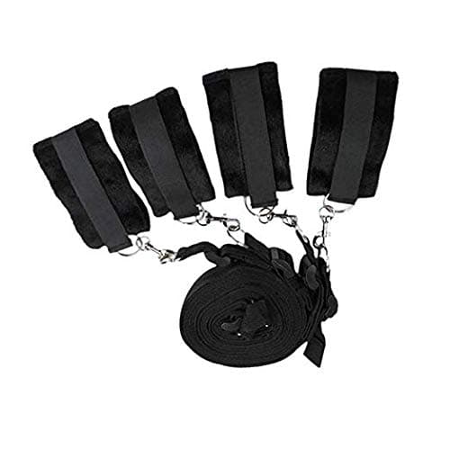 HXC_TECHA Handcuff Strap Set Kit for Couple Games with Adjustable Mattress Straps and Wrist Ankle Cuffs with Plush Lining