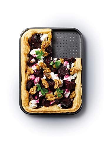 MasterClass Smart Space Stacking Non-Stick Bakeware Set, 7 Piece Baking Trays, Gift Boxed & KCMCCB54 Crusty Bake Perforated Baking Tray with PFOA Non Stick, Robust 1 mm Carbon Steel, 24 x 18 cm, Grey