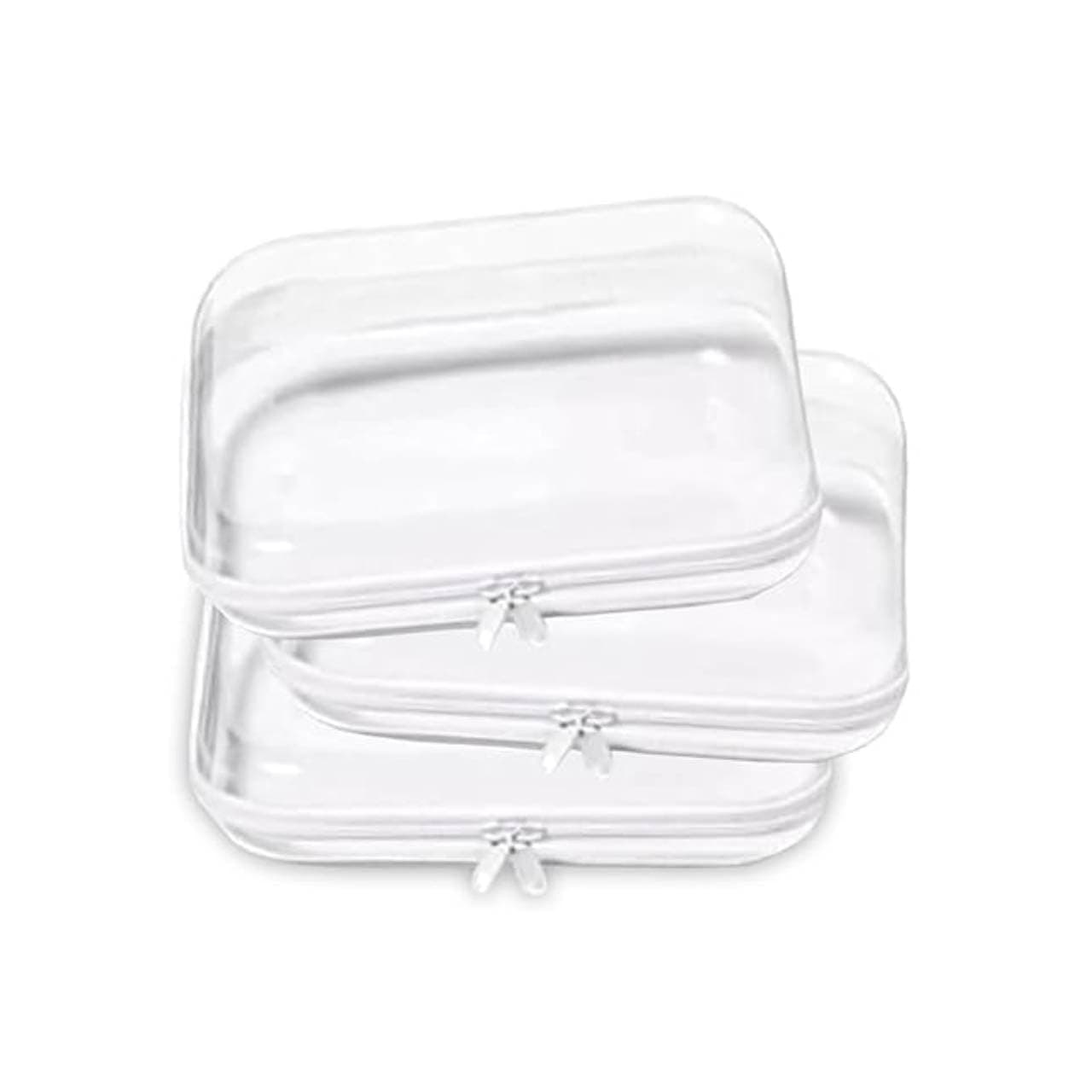 Clear Hard Plastic Zipper Case, Transparent Double Zippers Hard Pouch with 3pcs, Set of 3 Travel Makeup and Cosmetic Bag of Durable PVC, Portable Travel Organizer Bin for Toy Storage