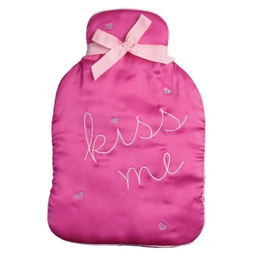 Kiss Me Diamante Hearts Satin Hot Water Bottle Cover