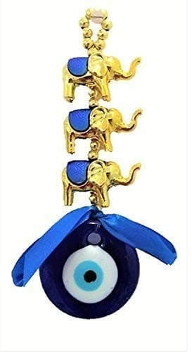 Rabarikaa Evil Eye with 3 Elephants Wall Hanging Ornament Home Decor Protection Good Luck Blessing Housewarming Birthday Gift