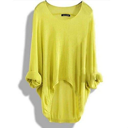 Women Loose Batwing Long Sleeve Crew Neck Jumper Pullover Casual Blouse Tops(US 4-6,Mustard yellow)