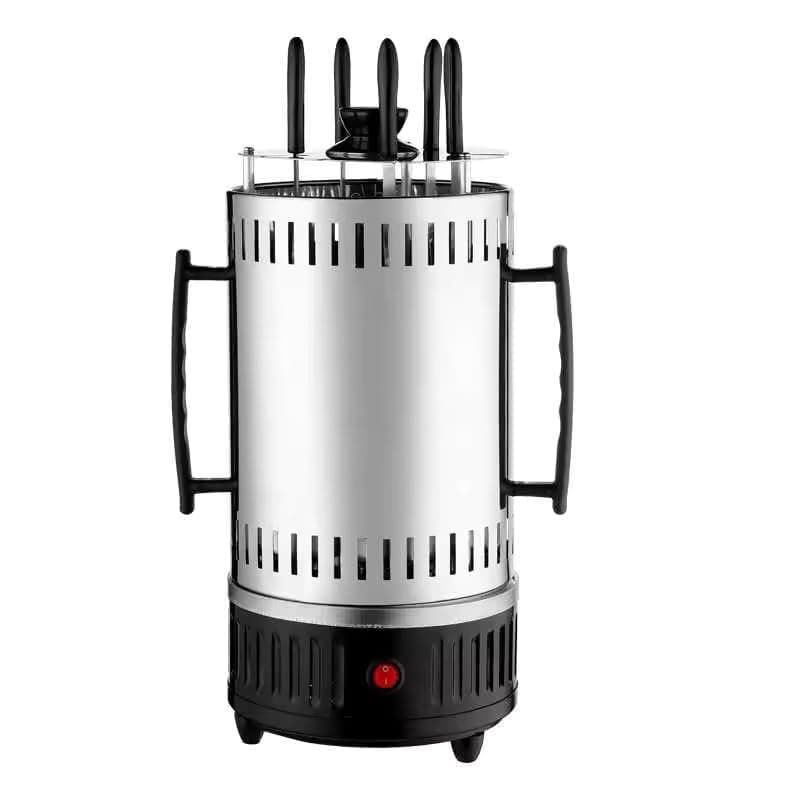Electric Power Vertical Bbq Grill Broiler Bbq Grill Oven Automatic Rotating Barbecue Smokeless Oven Countertop Shawarma Machine With 5 Skewers Electric Grill Barbecue (Stainless Steel)