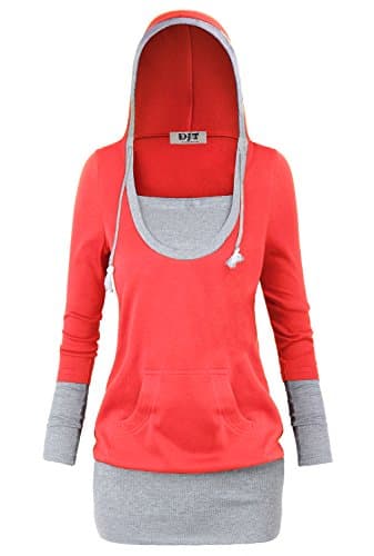 DJT Womens 2-in-1 Color Block Hoodie Casual Shirt Top XX-Large Red Apparel