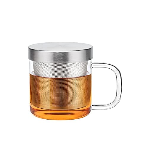SAMADOYO High Grade Glass Tea Cup Home or Office Teacup W/t 304# Stainless Steel Infuser & Lid Borosilicate Glass SAMA S049A S050A (S049A-350ML)